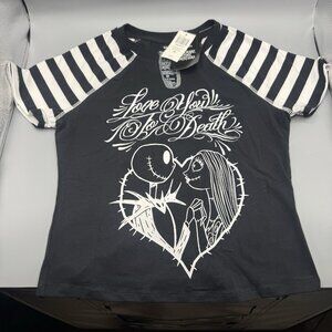Nightmare Before Christmas Jack & Sally Stripe Raglan Girls T-Shirt MEDIUM New